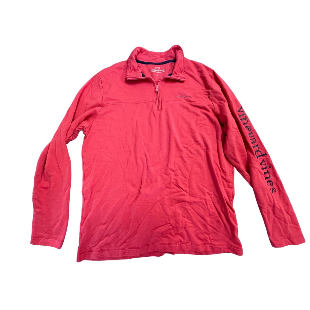 Vineyard Vines Womens Pink Quarter Zip Pullover Logo Sleeve Rayon Blend Size L